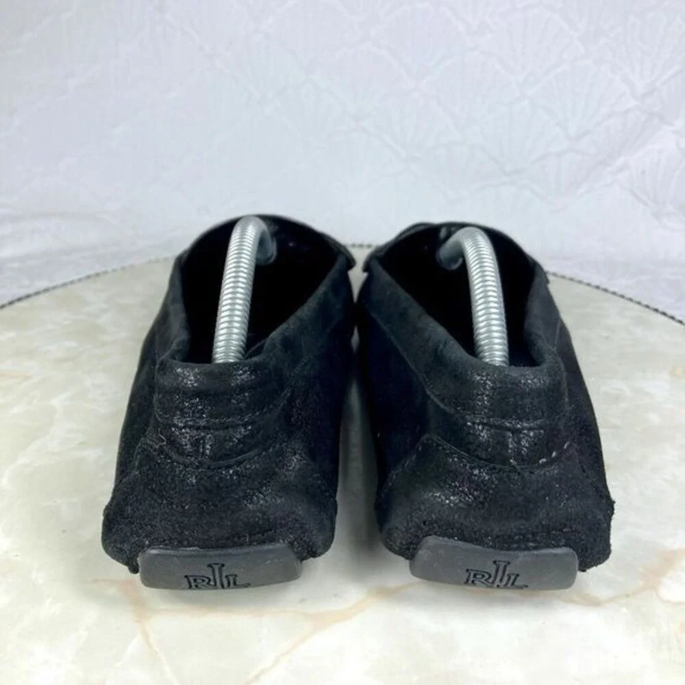 Lauren Ralph Lauren Penny Driving Loafers Womens 6.5 Black Shimmer Suede Shoes